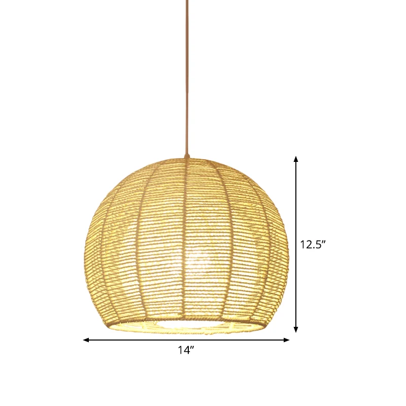 Chinese plafondlamp met 1 kop, beige bol, hanglamp met bamboe kap Clearhalo