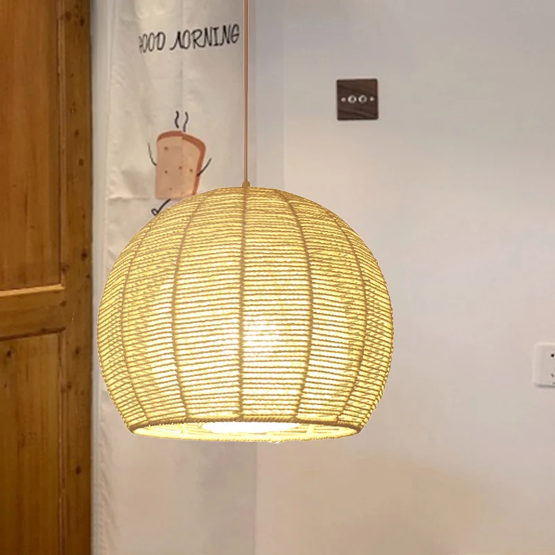 Chinese plafondlamp met 1 kop, beige bol, hanglamp met bamboe kap Clearhalo