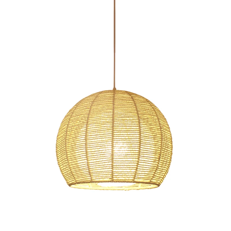 Chinese plafondlamp met 1 kop, beige bol, hanglamp met bamboe kap Clearhalo