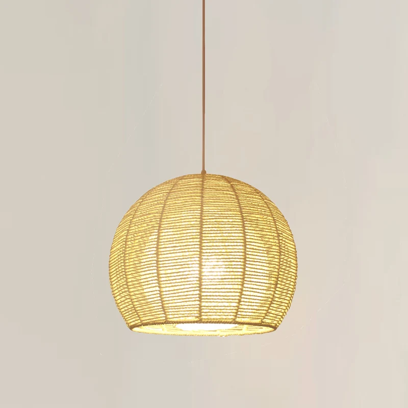 Chinese plafondlamp met 1 kop, beige bol, hanglamp met bamboe kap Clearhalo