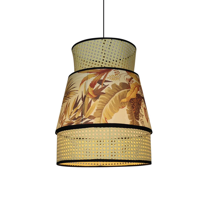 Chinese plafondlamp met 1 kop, beige uitlopende hangende hanglamp met rotan kap Clearhalo
