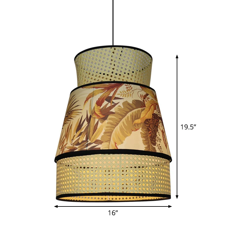 Chinese plafondlamp met 1 kop, beige uitlopende hangende hanglamp met rotan kap Clearhalo
