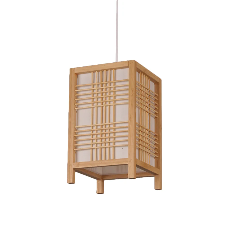 Chinese rechthoekige hanglamp hout 1 lamp hangende plafondlamp beige voor theesalon Clearhalo