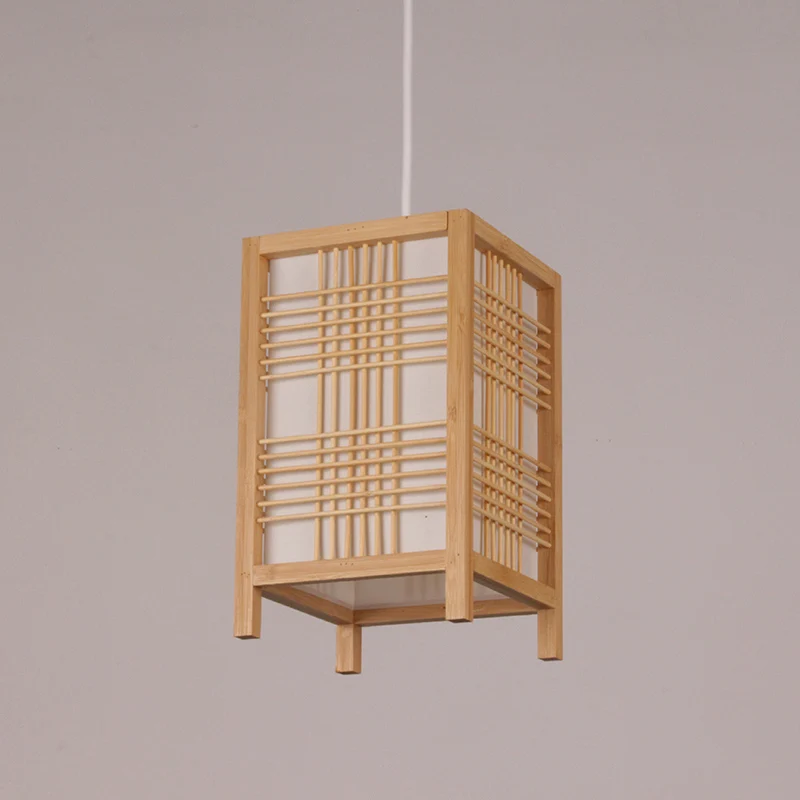 Chinese rechthoekige hanglamp hout 1 lamp hangende plafondlamp beige voor theesalon Clearhalo