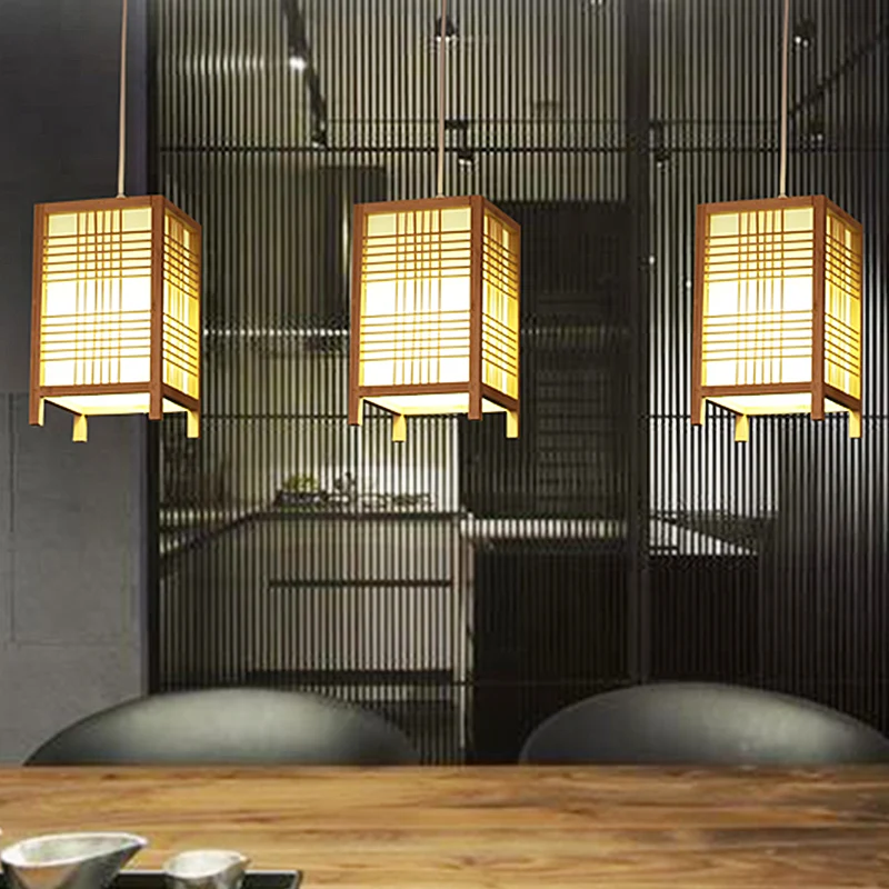 Chinese rechthoekige hanglamp hout 1 lamp hangende plafondlamp beige voor theesalon Clearhalo
