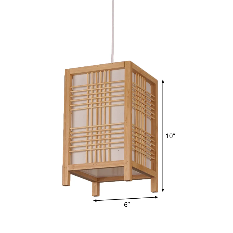 Chinese rechthoekige hanglamp hout 1 lamp hangende plafondlamp beige voor theesalon Clearhalo