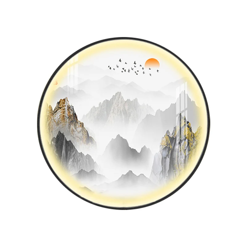 Chinese ronde metalen wandlamp LED-wandverlichting goud met berg- en zonpatroon Clearhalo