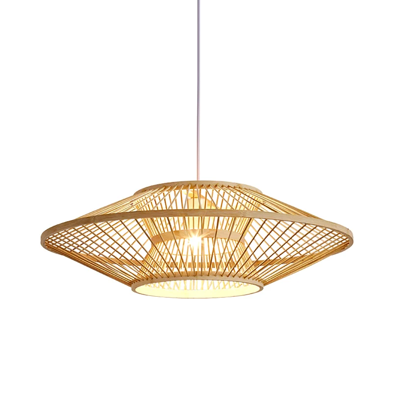 Chinese schotel plafondlamp bamboe 1 lamp hangend verlichtingsarmatuur hout voor theehuis Clearhalo