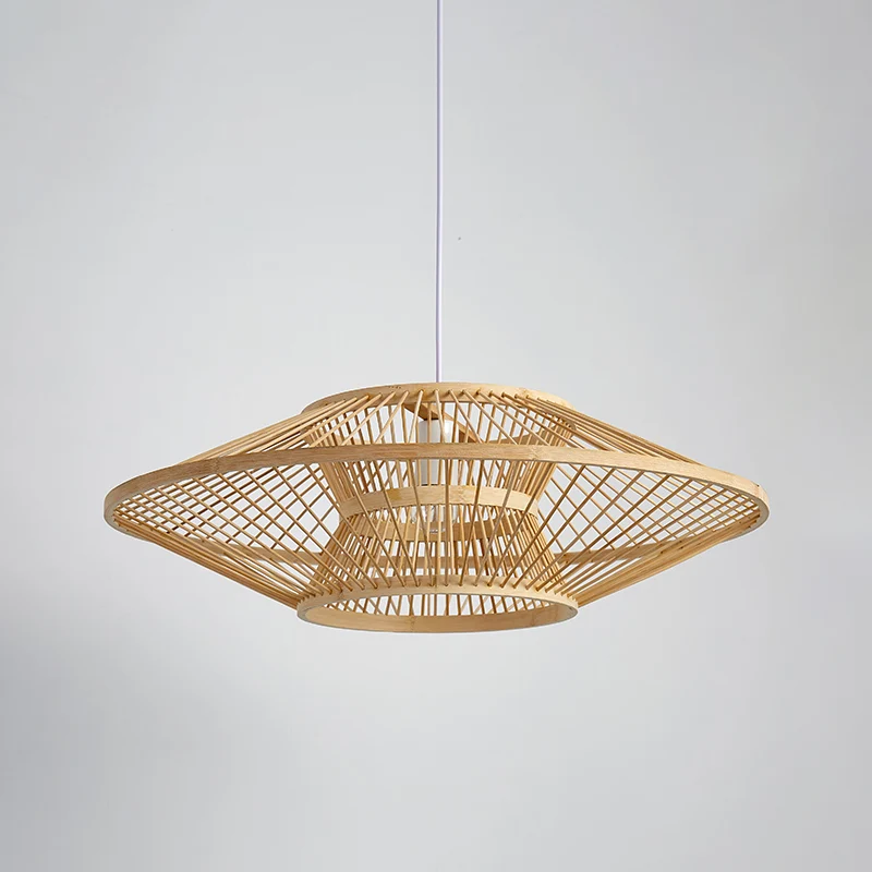 Chinese schotel plafondlamp bamboe 1 lamp hangend verlichtingsarmatuur hout voor theehuis Clearhalo