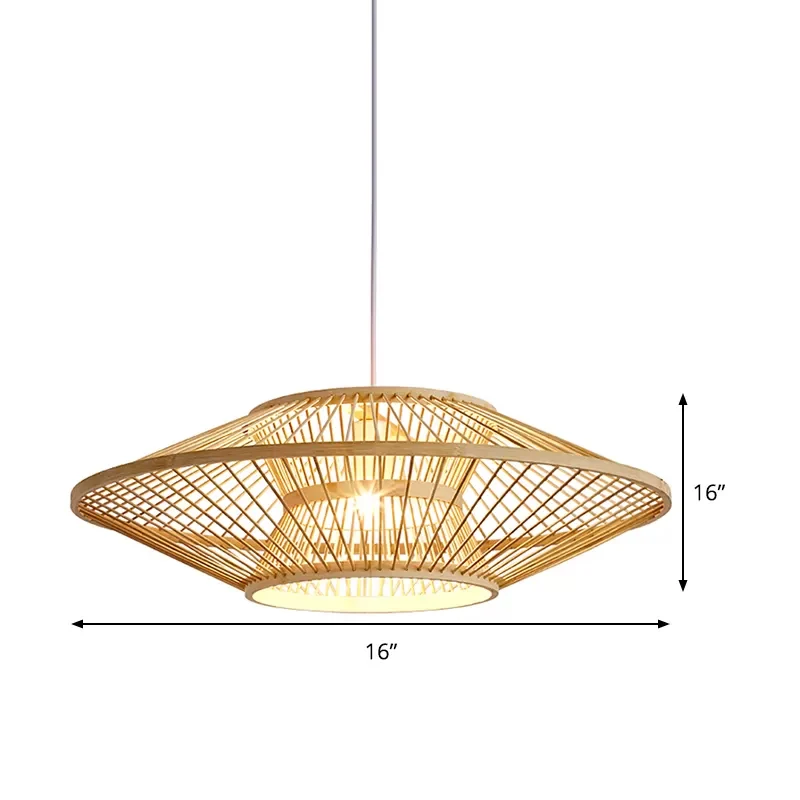 Chinese schotel plafondlamp bamboe 1 lamp hangend verlichtingsarmatuur hout voor theehuis Clearhalo
