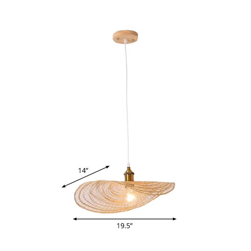 Chinese stijl 1/3/6-lichts slinger licht beige lotusblad hanglamp met bamboe schaduw, 14"/16.5"/19.5" breed Clearhalo