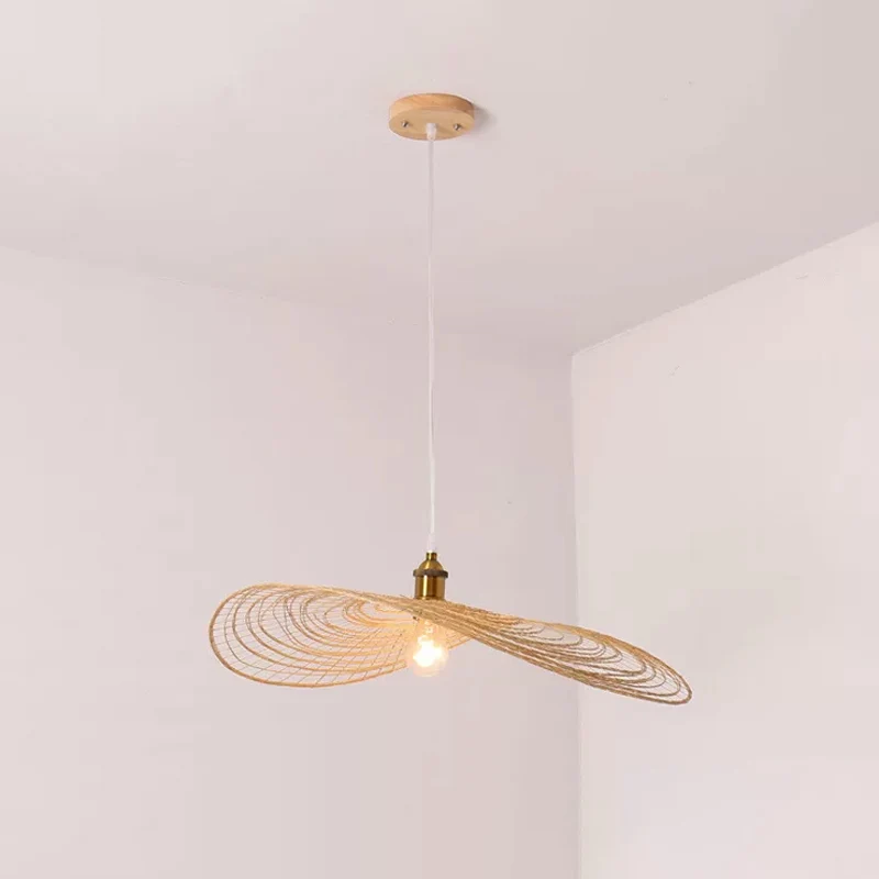 Chinese stijl 1/3/6-lichts slinger licht beige lotusblad hanglamp met bamboe schaduw, 14"/16.5"/19.5" breed Clearhalo