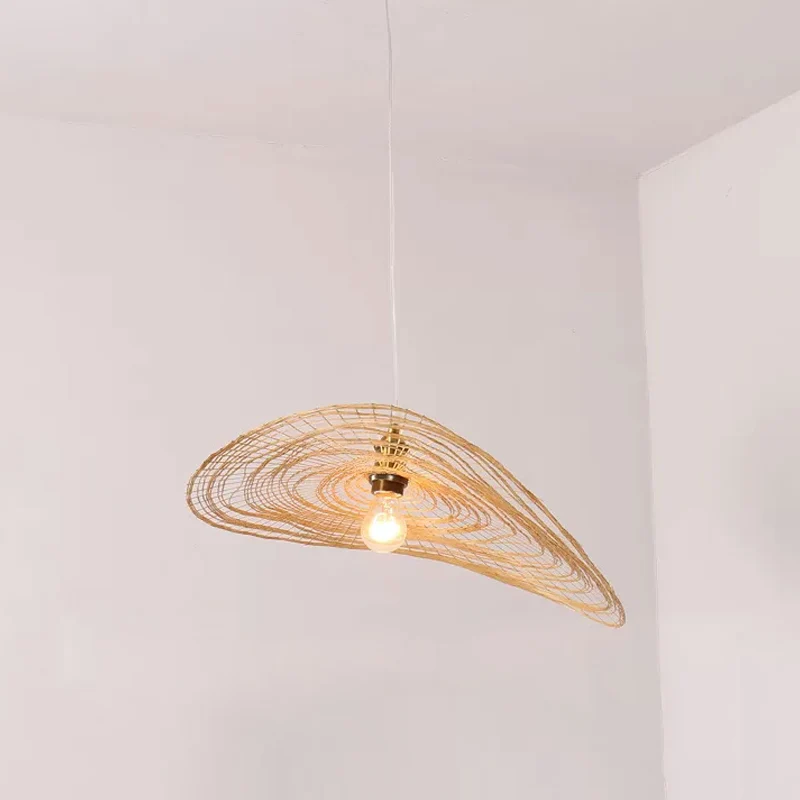 Chinese stijl 1/3/6-lichts slinger licht beige lotusblad hanglamp met bamboe schaduw, 14"/16.5"/19.5" breed Clearhalo