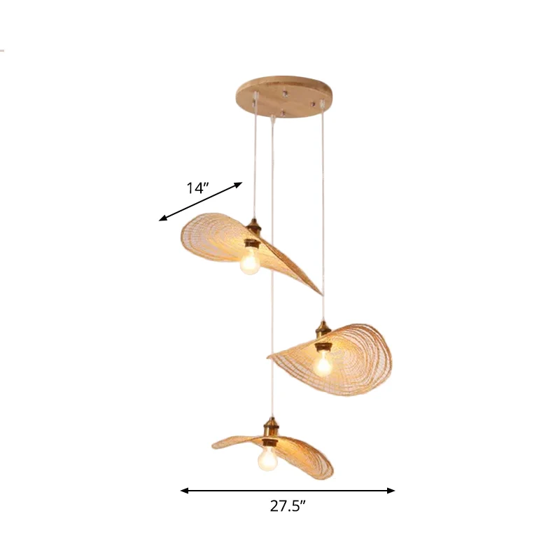 Chinese stijl 1/3/6-lichts slinger licht beige lotusblad hanglamp met bamboe schaduw, 14"/16.5"/19.5" breed Clearhalo