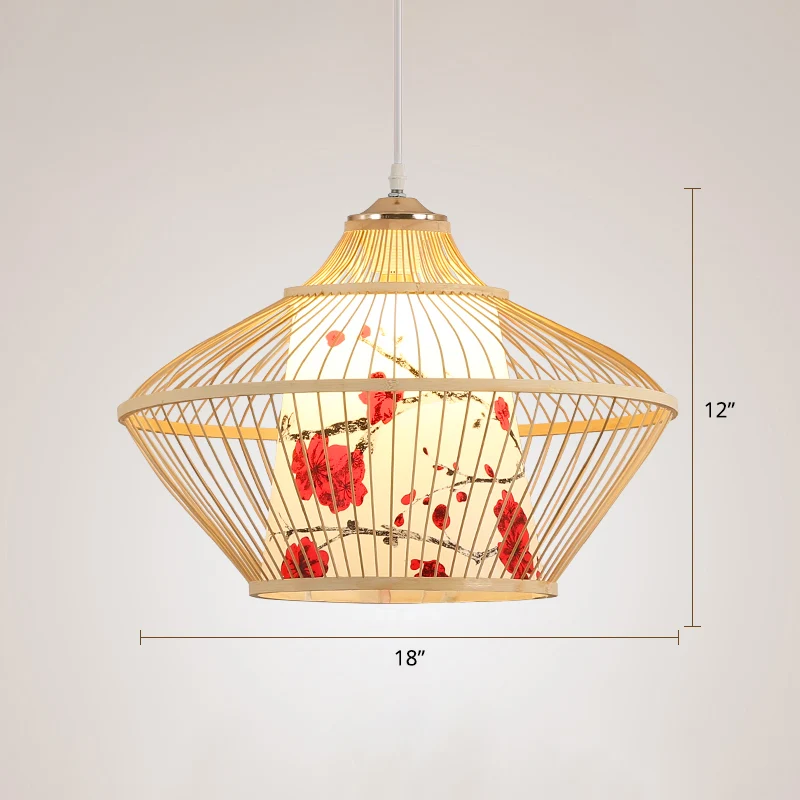 Chinese stijl conische hanglamp bamboe 1-lichts theesalon plafond hanglamp Clearhalo