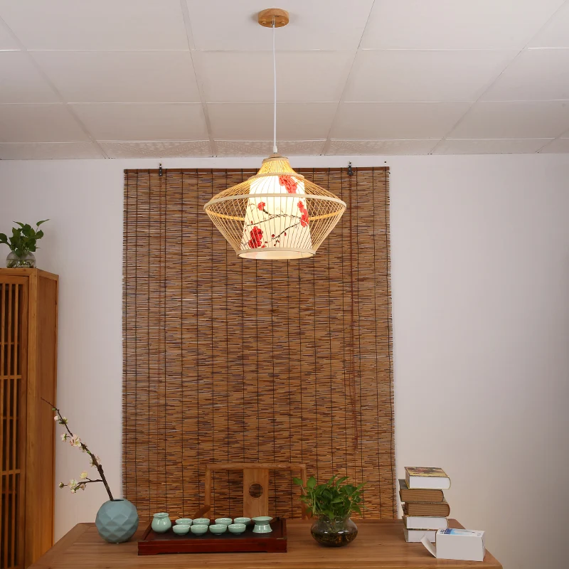 Chinese stijl conische hanglamp bamboe 1-lichts theesalon plafond hanglamp Clearhalo