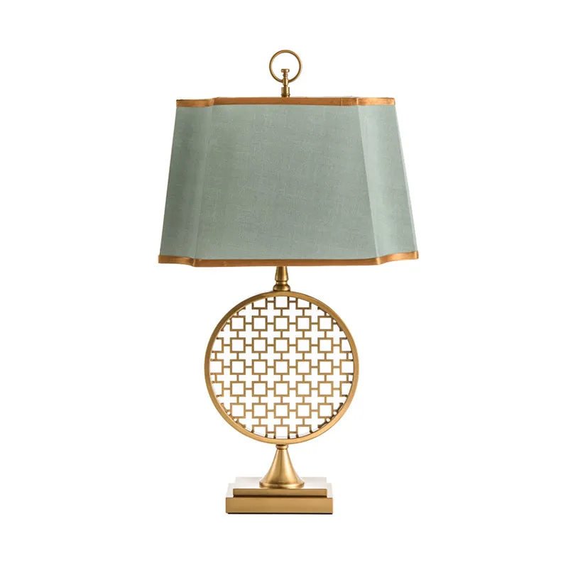 Chinese stijl 1 hoofd nachtlampje gouden trommelvorm LED-bureaulamp met groene stoffen kap Clearhalo