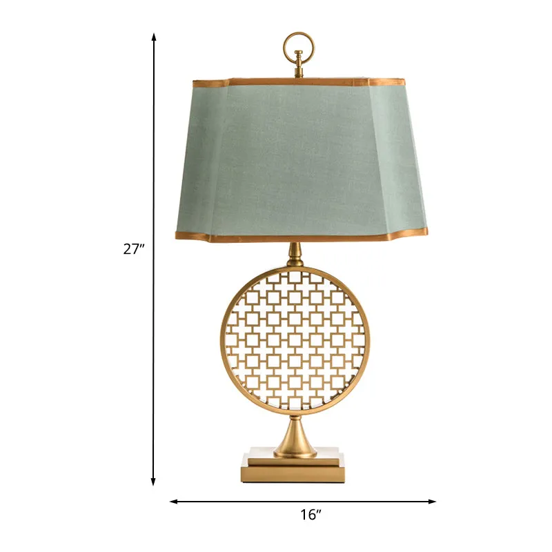 Chinese stijl 1 hoofd nachtlampje gouden trommelvorm LED-bureaulamp met groene stoffen kap Clearhalo