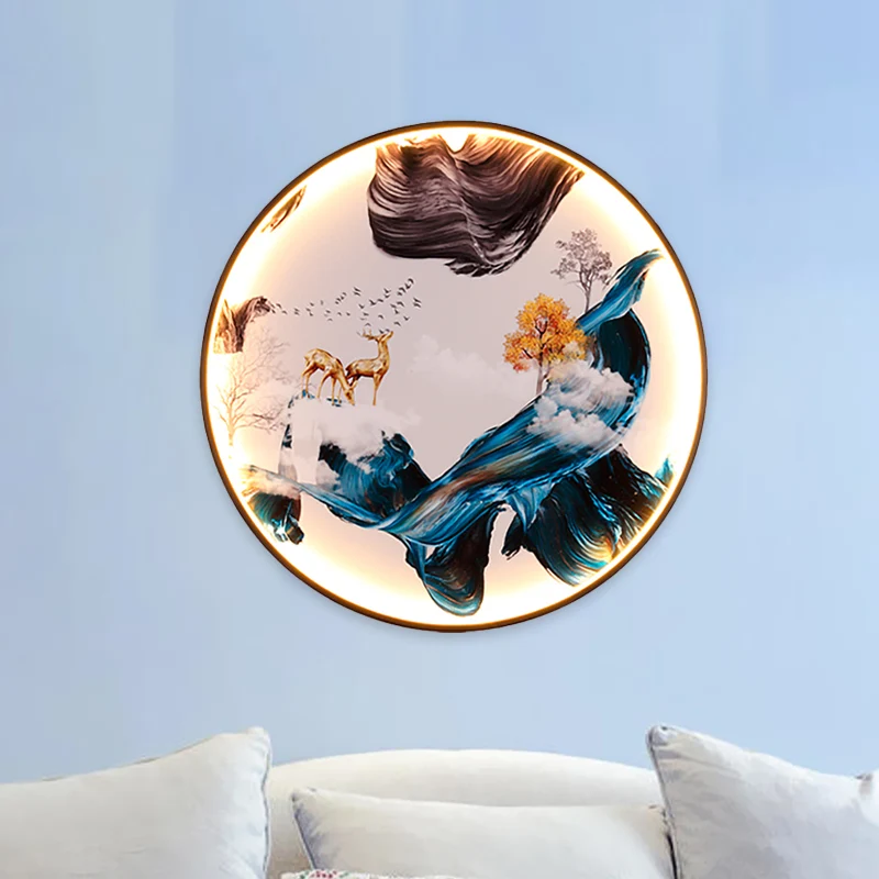 Chinese Vogels/Elanden Design Muurkunst Metalen Woonkamer LED Muurschildering Wandmontage Verlichting zwart Clearhalo
