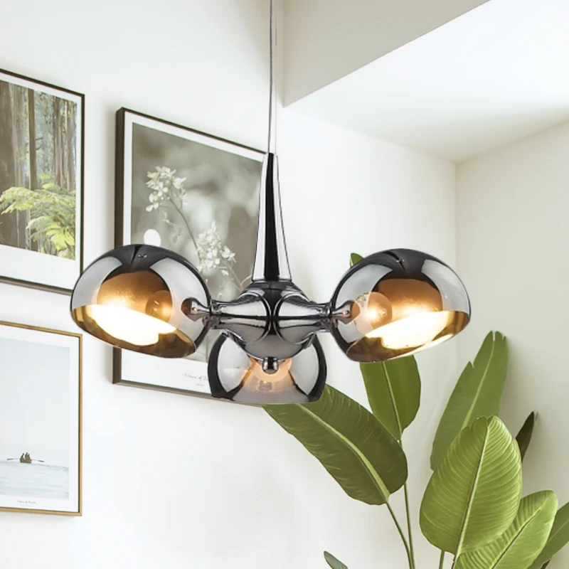 Chrome Bowl Kroonluchter Verlichting Postmodern 3/5 Lichten Spiegelglas Hangende Plafondlamp voor Eetkamer Clearhalo