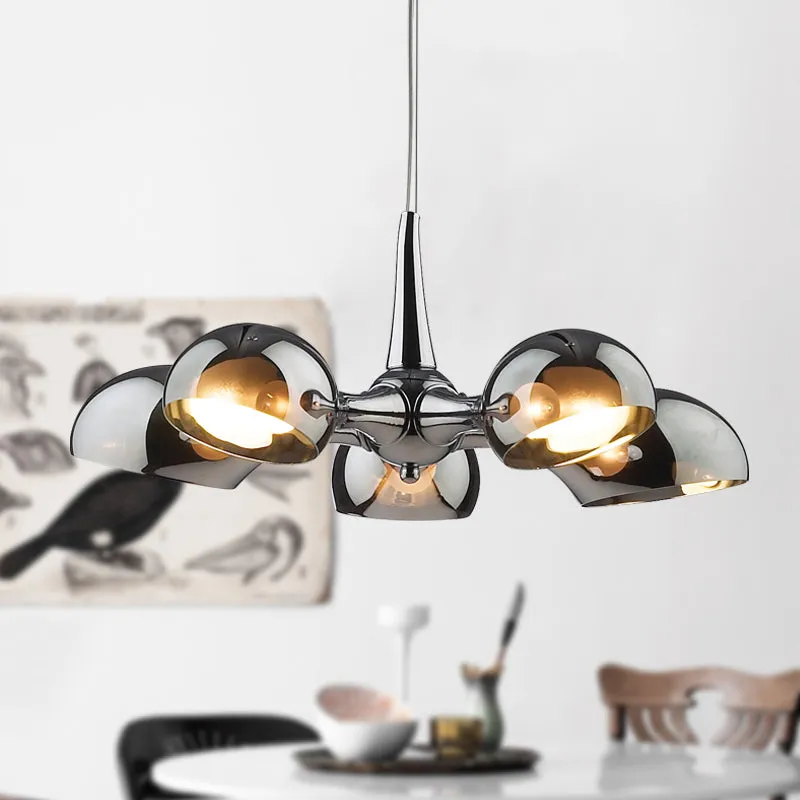 Chrome Bowl Kroonluchter Verlichting Postmodern 3/5 Lichten Spiegelglas Hangende Plafondlamp voor Eetkamer Clearhalo