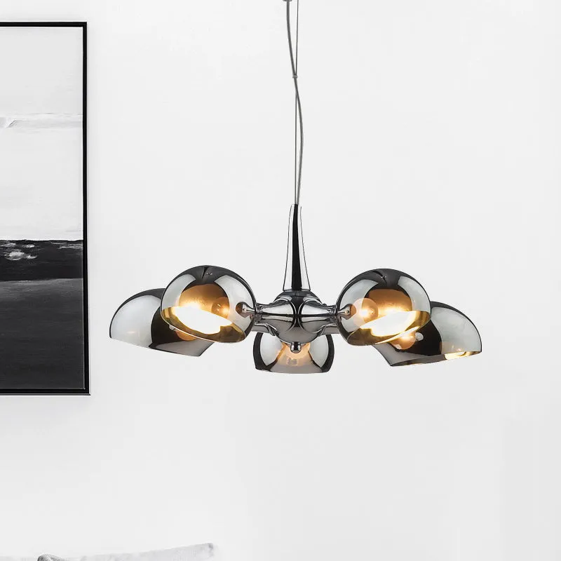 Chrome Bowl Kroonluchter Verlichting Postmodern 3/5 Lichten Spiegelglas Hangende Plafondlamp voor Eetkamer Clearhalo