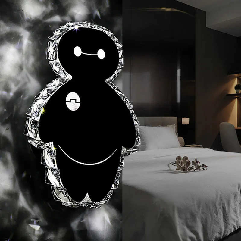 Chrome Cartoon Sneeuwman Wandmontage Lichtarmatuur Eenvoudige K9 Kristallen LED Slaapkamer Muurverlichtingsideeën warm/wit...