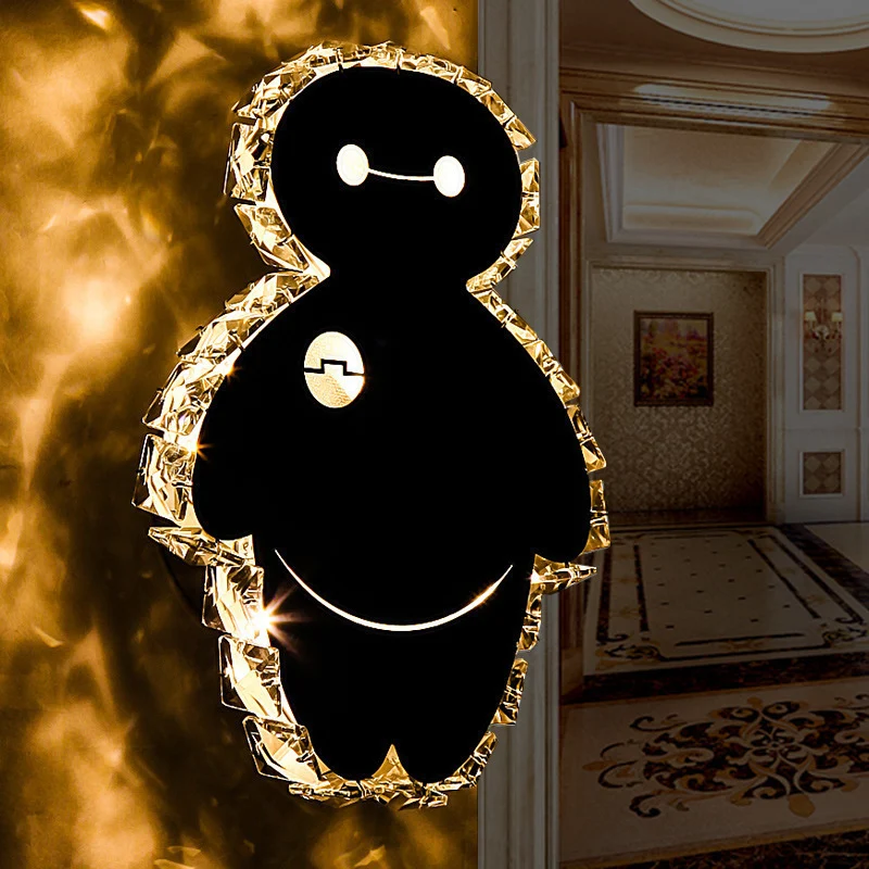 Chrome Cartoon Sneeuwman Wandmontage Lichtarmatuur Eenvoudige K9 Kristallen LED Slaapkamer Muurverlichtingsideeën warm/wit...