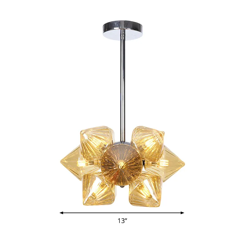 Chrome Diamond kroonluchterlamp hedendaagse 9/12 lampen amberkleurige glazen hangende plafondlamp Clearhalo