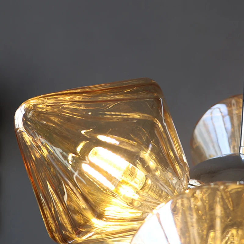 Chrome Diamond kroonluchterlamp hedendaagse 9/12 lampen amberkleurige glazen hangende plafondlamp Clearhalo