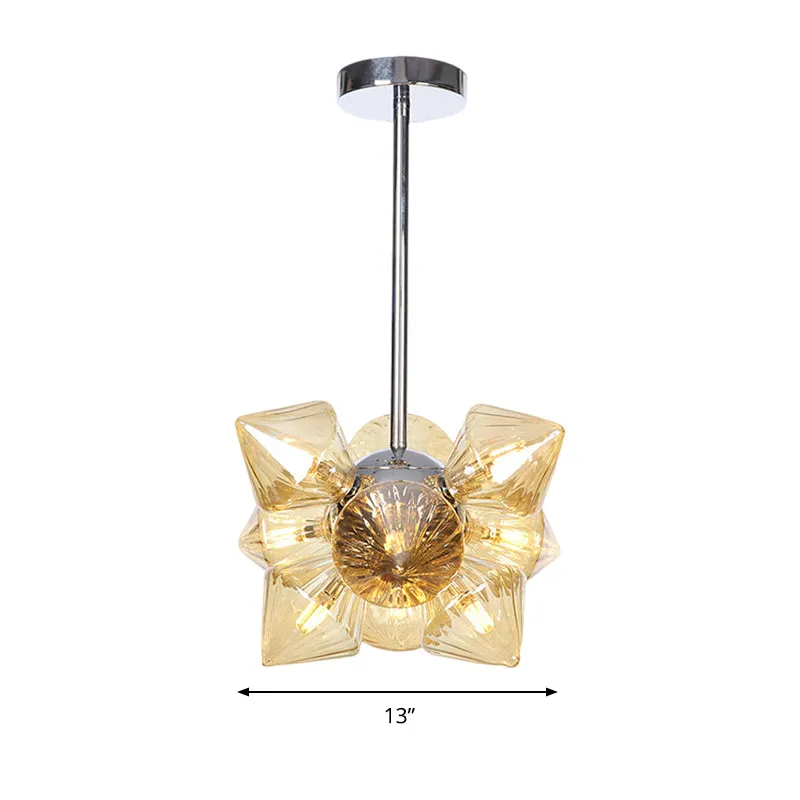 Chrome Diamond kroonluchterlamp hedendaagse 9/12 lampen amberkleurige glazen hangende plafondlamp Clearhalo