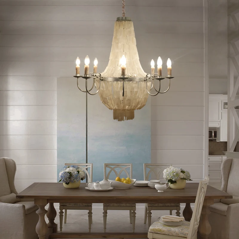 Chrome Empire Shape Kroonluchter Licht Traditioneel Shell 8 Lichten Eetkamer Plafondlamp Clearhalo