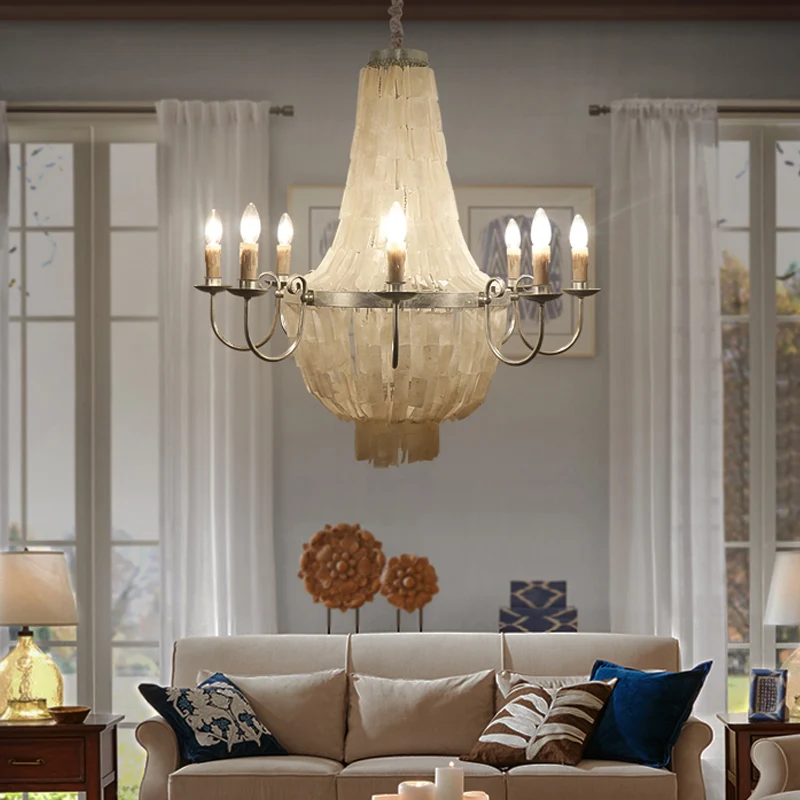 Chrome Empire Shape Kroonluchter Licht Traditioneel Shell 8 Lichten Eetkamer Plafondlamp Clearhalo