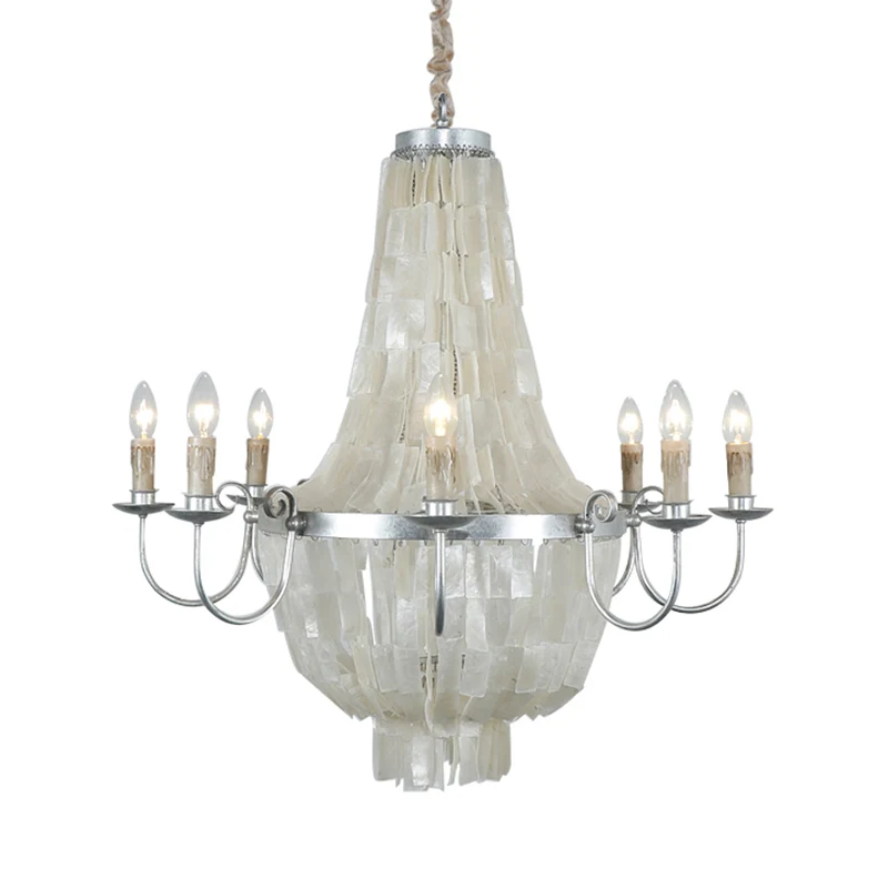 Chrome Empire Shape Kroonluchter Licht Traditioneel Shell 8 Lichten Eetkamer Plafondlamp Clearhalo