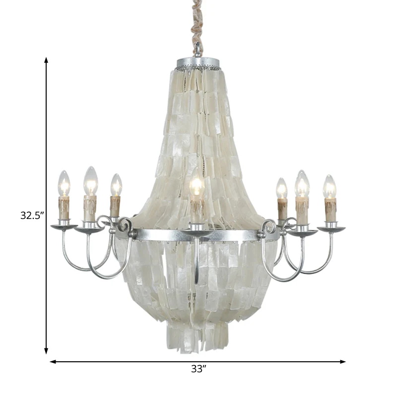 Chrome Empire Shape Kroonluchter Licht Traditioneel Shell 8 Lichten Eetkamer Plafondlamp Clearhalo