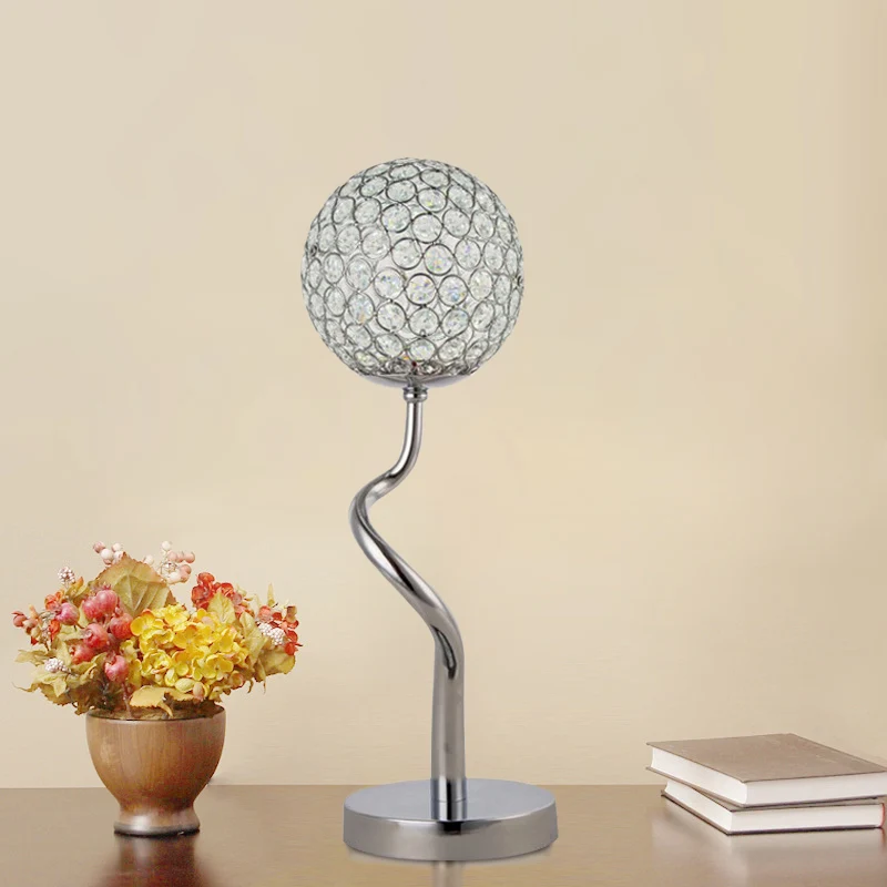Chrome Globe Nights en Lamp Eigentijds ingevoegde kristallen LED-slaapkamertafellamp Clearhalo