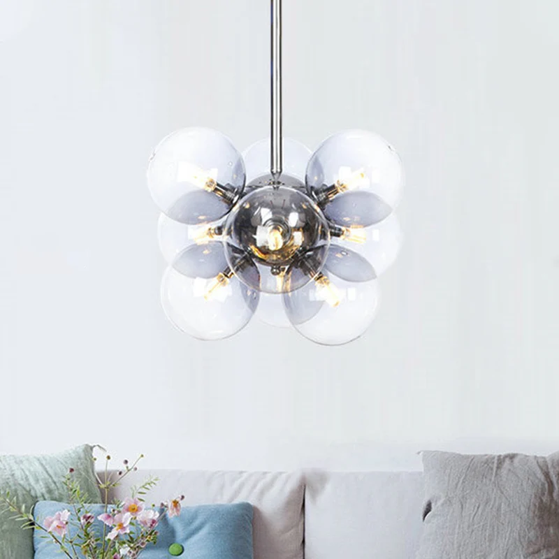 Chromen bol plafondkroonluchter modern 9 lampen helder glas hangende verlichtingsarmatuur Clearhalo
