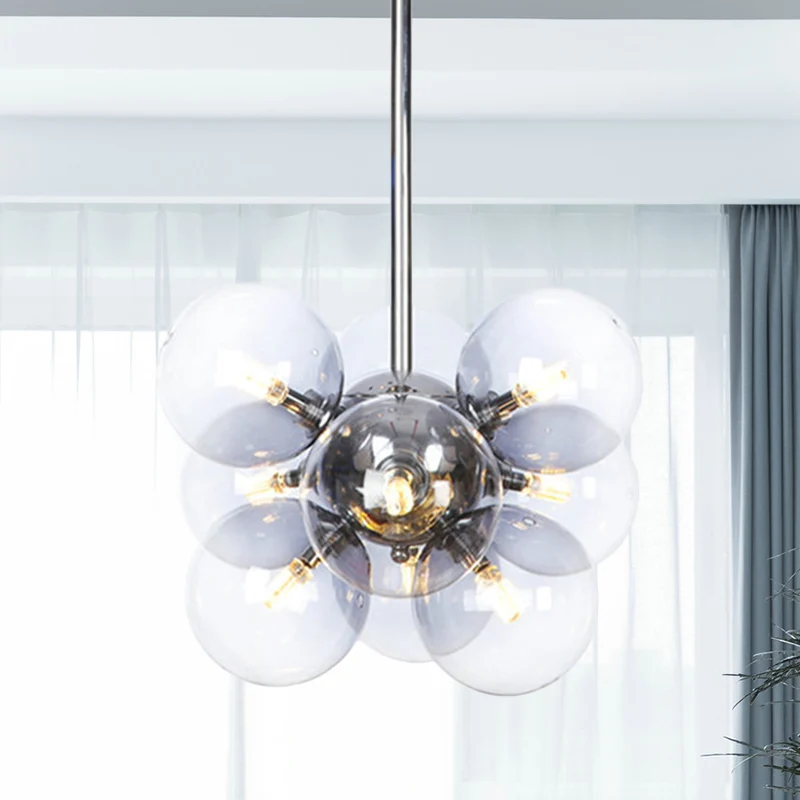 Chromen bol plafondkroonluchter modern 9 lampen helder glas hangende verlichtingsarmatuur Clearhalo