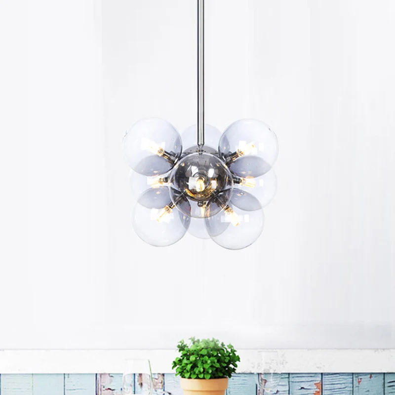 Chromen bol plafondkroonluchter modern 9 lampen helder glas hangende verlichtingsarmatuur Clearhalo