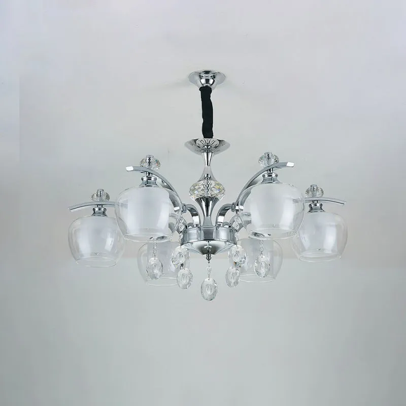 Chromen Sputnik hangende kroonluchter moderne helderglazen slaapkamerhanger met 6 lampen en kristallen druppel Clearhalo