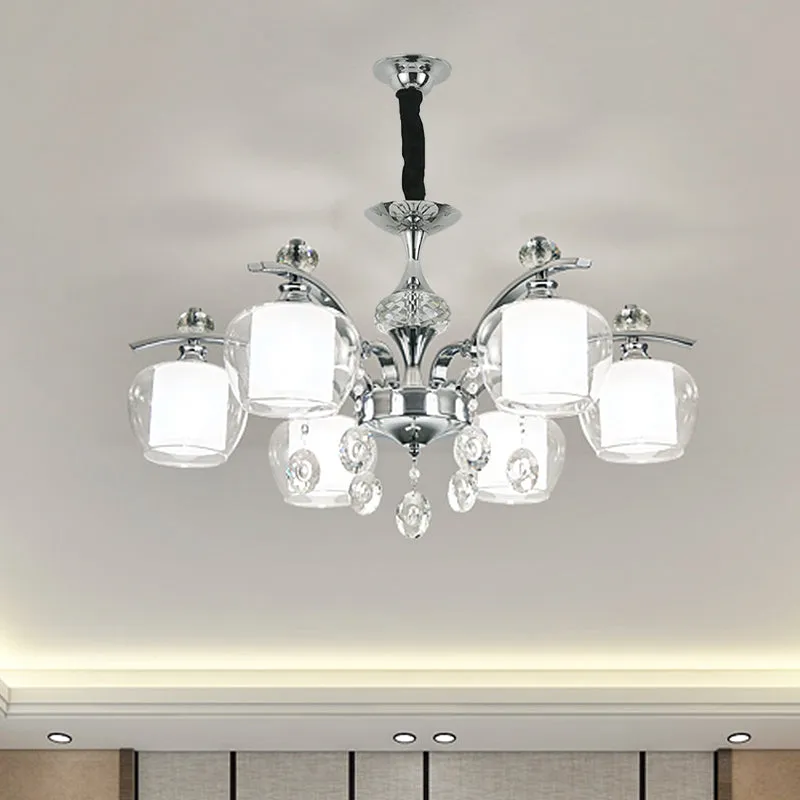 Chromen Sputnik hangende kroonluchter moderne helderglazen slaapkamerhanger met 6 lampen en kristallen druppel Clearhalo