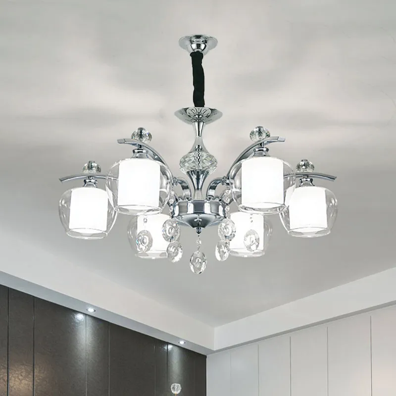 Chromen Sputnik hangende kroonluchter moderne helderglazen slaapkamerhanger met 6 lampen en kristallen druppel Clearhalo