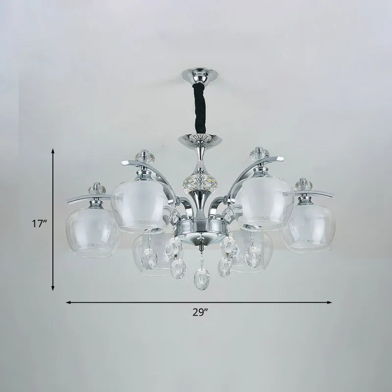 Chromen Sputnik hangende kroonluchter moderne helderglazen slaapkamerhanger met 6 lampen en kristallen druppel Clearhalo