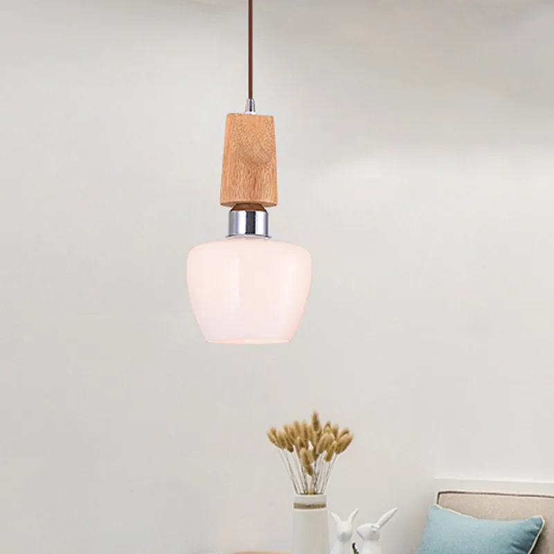 Chromen Tulpenhanglamp Vintage 1-lichts hangende hanglamp van mat wit glas met houten blad Clearhalo