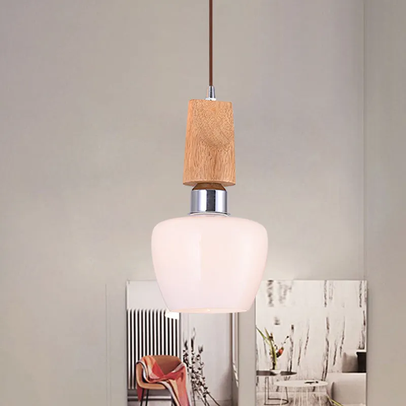 Chromen Tulpenhanglamp Vintage 1-lichts hangende hanglamp van mat wit glas met houten blad Clearhalo
