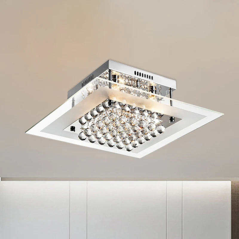 Chroom 5-kops semi-gemonteerde verlichting Moderne heldere kristallen bollen vierkante plafondlamp Clearhalo