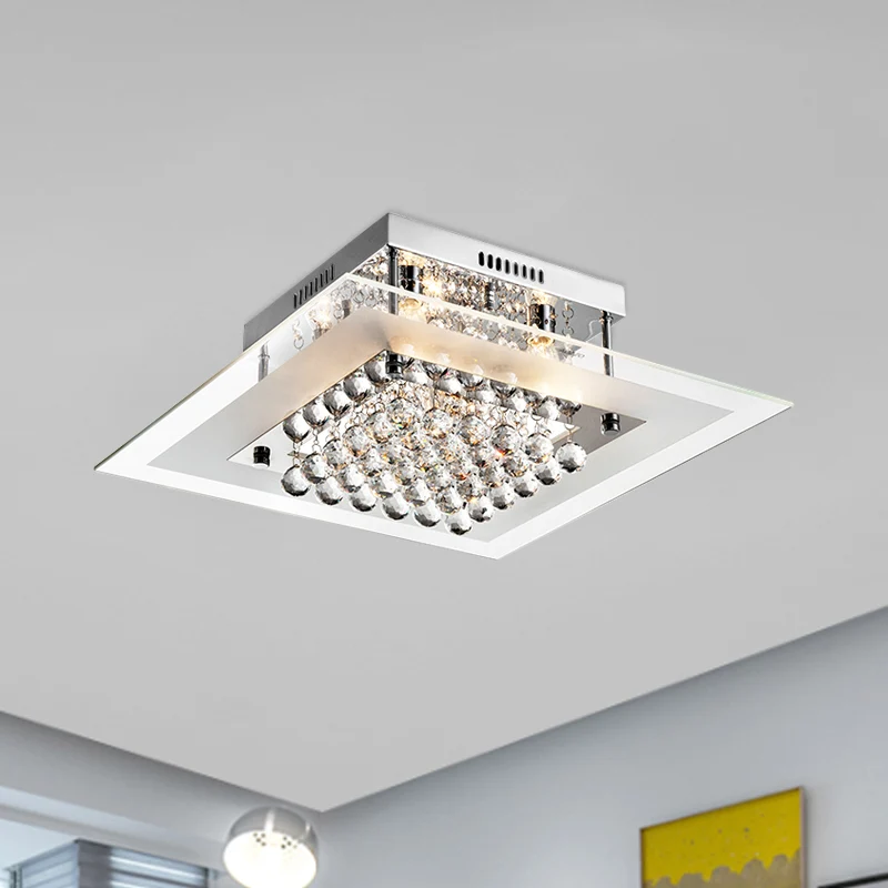 Chroom 5-kops semi-gemonteerde verlichting Moderne heldere kristallen bollen vierkante plafondlamp Clearhalo