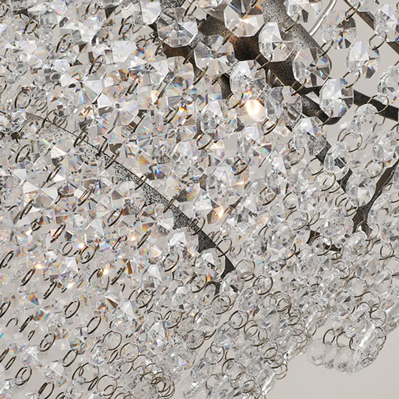 Chroom gelaagde ronde kroonluchter hanger rustiek kristal strand woonkamer hanglamp Clearhalo