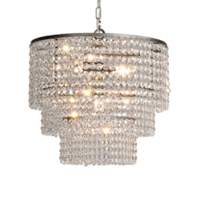 Chroom gelaagde ronde kroonluchter hanger rustiek kristal strand woonkamer hanglamp Clearhalo