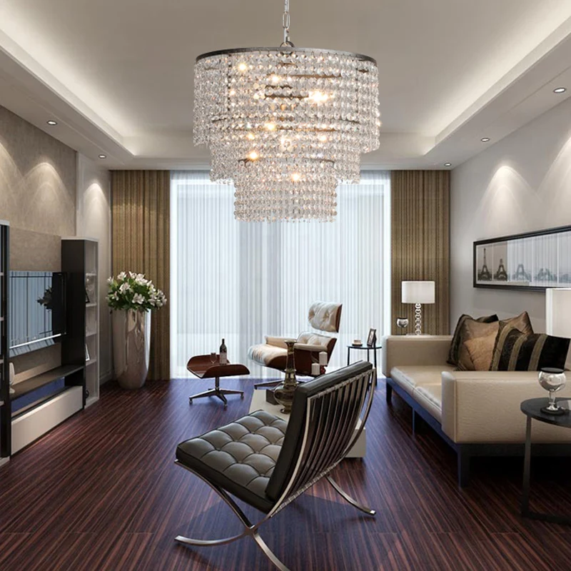 Chroom gelaagde ronde kroonluchter hanger rustiek kristal strand woonkamer hanglamp Clearhalo